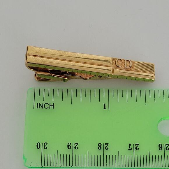 Christian Dior Tie Bar Clip Clasp Gold Tone CD Logo Vintage Made Germany Design - Picture 8 of 8
